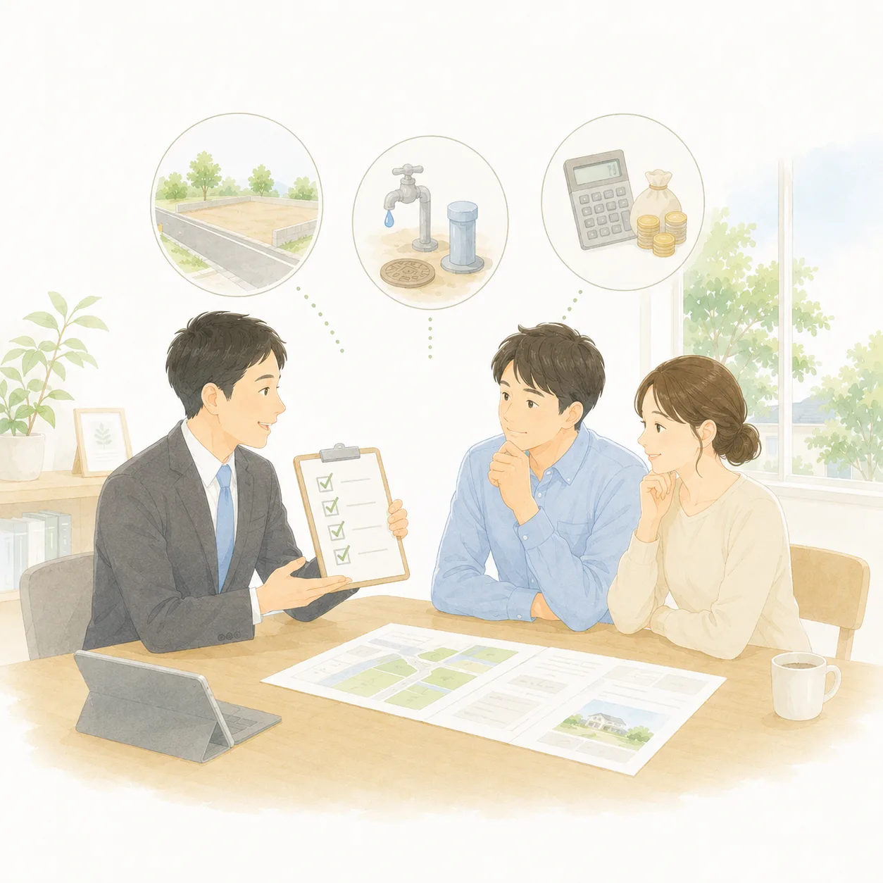 専門スタッフと住まいについて相談するイラスト